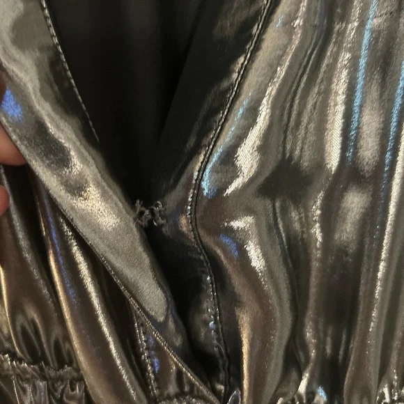 Anthropologie The Somerset Shimmering Metallic Silver Maxi Dress - Picture 5 of 16